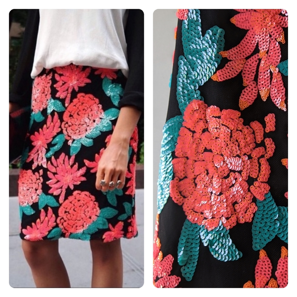 Anthropologie: Greylin Floral Sequin Pencil Skirt - Picture 3 of 7